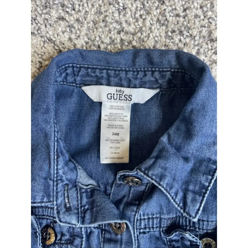 Baby Guess Girl’s Size 24 Months Blue Lightweight Chambray-like Button-up Dress